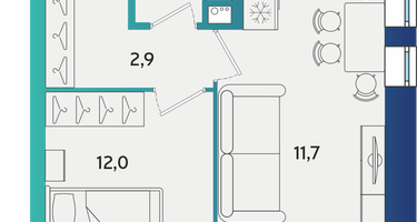 2-к. квартира, 41&nbsp;м²
