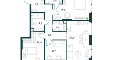 3-к. квартира, 90 м²