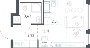Студия, 21&nbsp;м²