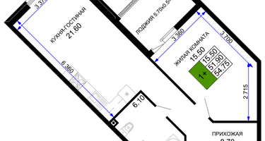1-к. квартира, 55&nbsp;м²
