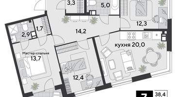 3-к. квартира, 88 м²