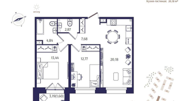 2-к. квартира, 63 м²