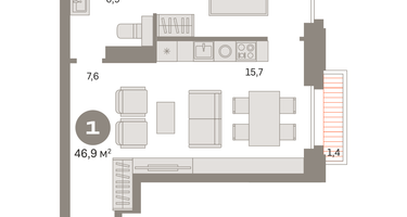 1-к. квартира, 47 м²