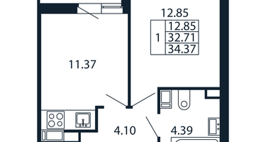 1-к. квартира, 32&nbsp;м²