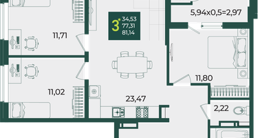 3-к. квартира, 81 м²