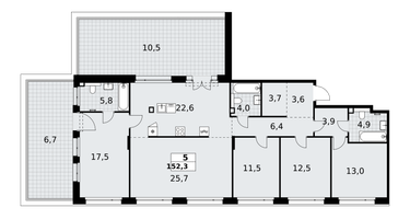 5-к. квартира, 152&nbsp;м²