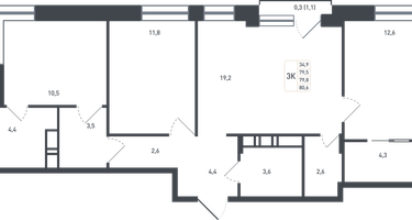 3-к. квартира, 84&nbsp;м²