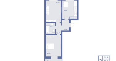 2-комнатная квартира, 57&nbsp;м²