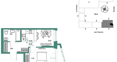 2-к. квартира, 35&nbsp;м²