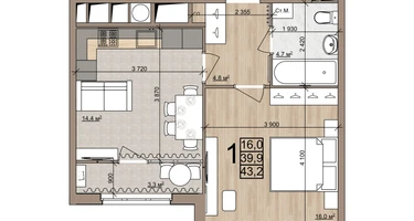 1-к. квартира, 43&nbsp;м²