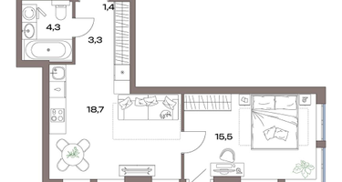2-к. квартира, 44 м²