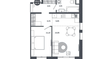 1-к. квартира, 46&nbsp;м²