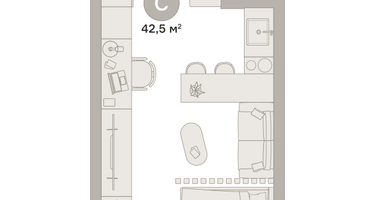 Студия, 42 м²