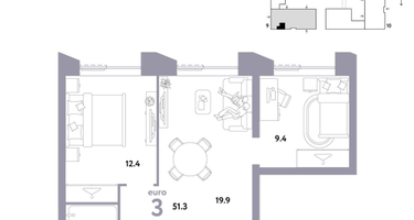 3-к. квартира, 51 м²
