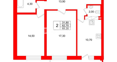 2-к. квартира, 67&nbsp;м²