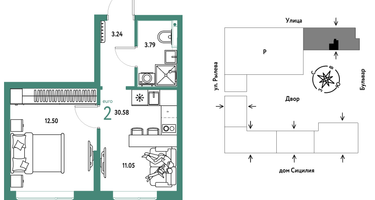 2-к. квартира, 30&nbsp;м²