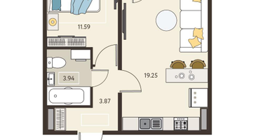 1-к. квартира, 40 м²