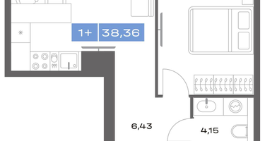 1-к. квартира, 38 м²