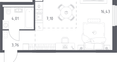 1-к. квартира, 31&nbsp;м²