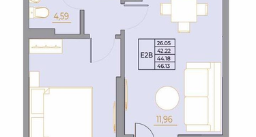 2-к. квартира, 46&nbsp;м²