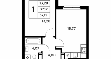 1-к. квартира, 37&nbsp;м²