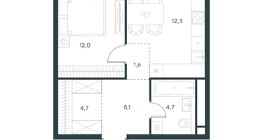 1-к. квартира, 40&nbsp;м²