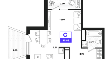 Студия, 35&nbsp;м²