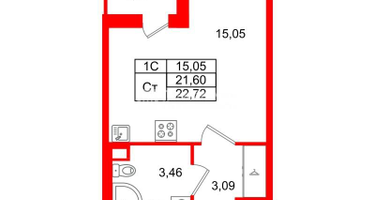 Студия, 21&nbsp;м²