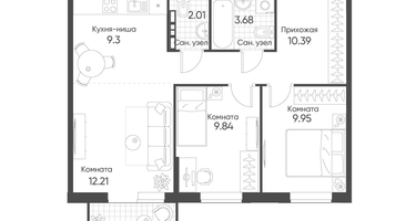 3-к. квартира, 58&nbsp;м²