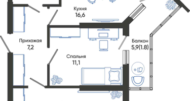 2-к. квартира, 59&nbsp;м²