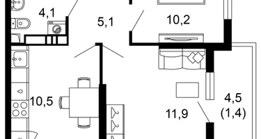 2-к. квартира, 44&nbsp;м²