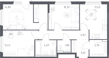 3-к. квартира, 68&nbsp;м²