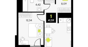 1-к. квартира, 41 м²