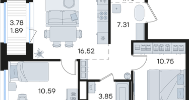 2-к. квартира, 52 м²