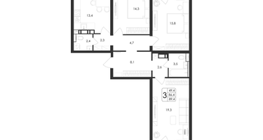 3-к. квартира, 89&nbsp;м²