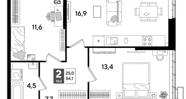 2-к. квартира, 53 м²