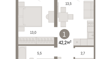1-к. квартира, 42&nbsp;м²