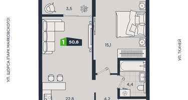 1-к. квартира, 50&nbsp;м²