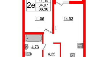 1-к. квартира, 36&nbsp;м²