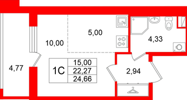 Студия, 22 м²