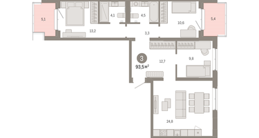 3-к. квартира, 93 м²