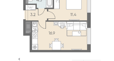 1-к. квартира, 35&nbsp;м²
