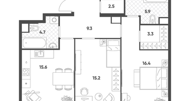 2-к. квартира, 72 м²