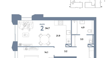2-к. квартира, 54 м²