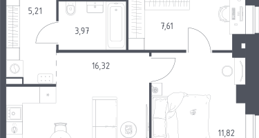 1-к. квартира, 44&nbsp;м²