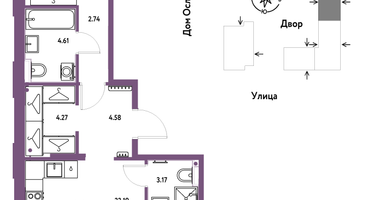 3-к. квартира, 64&nbsp;м²