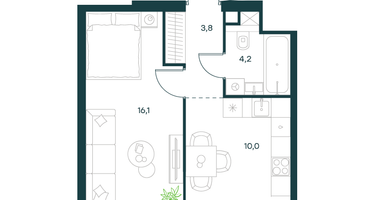 1-к. квартира, 34&nbsp;м²