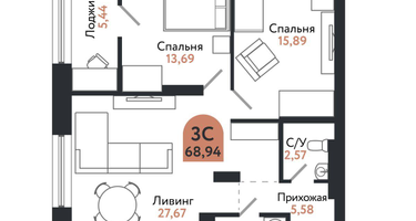 3-к. квартира, 68&nbsp;м²