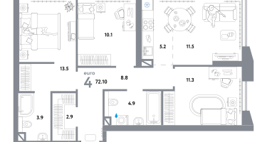 3-к. квартира, 72&nbsp;м²