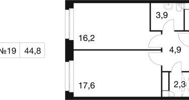 1-к. квартира, 44&nbsp;м²